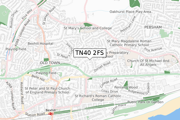 TN40 2FS map - small scale - OS Open Zoomstack (Ordnance Survey)