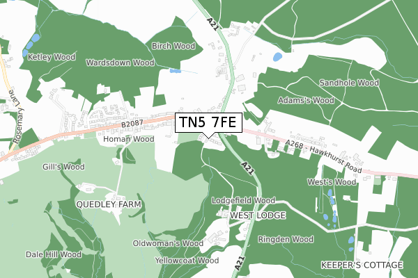 TN5 7FE map - small scale - OS Open Zoomstack (Ordnance Survey)