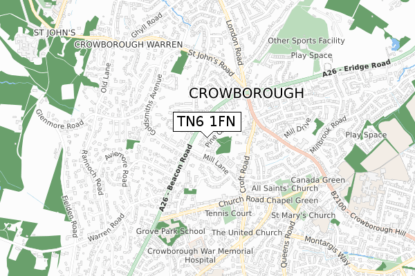 TN6 1FN map - small scale - OS Open Zoomstack (Ordnance Survey)