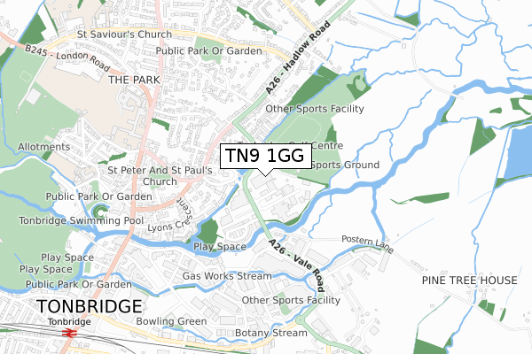 TN9 1GG map - small scale - OS Open Zoomstack (Ordnance Survey)