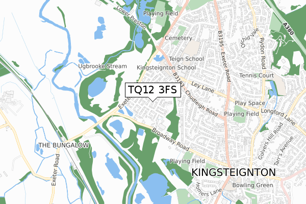 TQ12 3FS map - small scale - OS Open Zoomstack (Ordnance Survey)