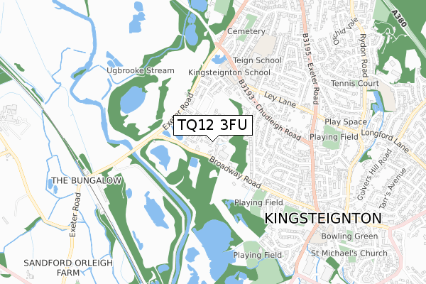 TQ12 3FU map - small scale - OS Open Zoomstack (Ordnance Survey)