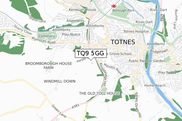 TQ9 5GG map - small scale - OS Open Zoomstack (Ordnance Survey)