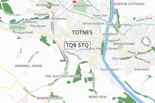 TQ9 5TQ map - small scale - OS Open Zoomstack (Ordnance Survey)