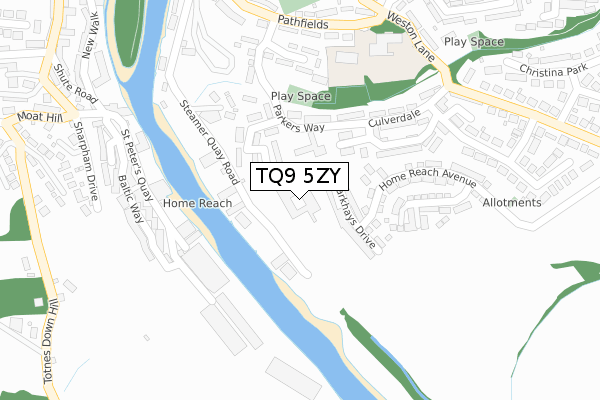 TQ9 5ZY map - large scale - OS Open Zoomstack (Ordnance Survey)