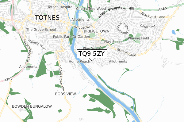 TQ9 5ZY map - small scale - OS Open Zoomstack (Ordnance Survey)