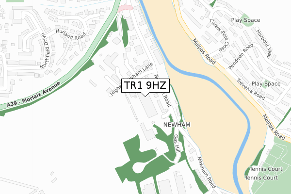 TR1 9HZ map - large scale - OS Open Zoomstack (Ordnance Survey)