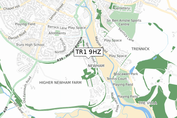 TR1 9HZ map - small scale - OS Open Zoomstack (Ordnance Survey)