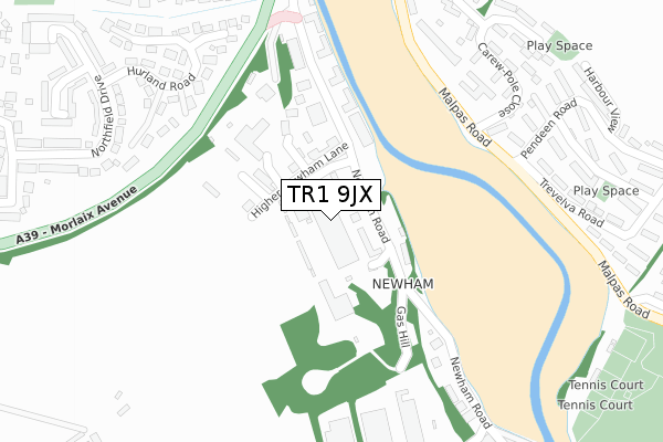 TR1 9JX map - large scale - OS Open Zoomstack (Ordnance Survey)