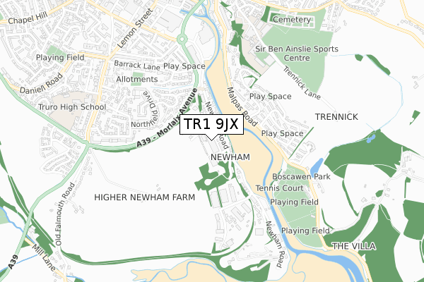 TR1 9JX map - small scale - OS Open Zoomstack (Ordnance Survey)