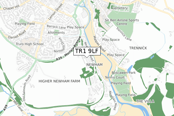 TR1 9LF map - small scale - OS Open Zoomstack (Ordnance Survey)