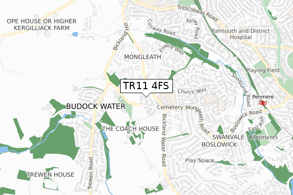 TR11 4FS map - small scale - OS Open Zoomstack (Ordnance Survey)