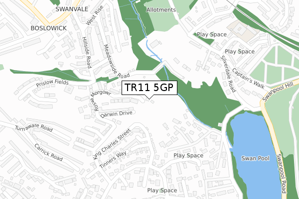 TR11 5GP map - large scale - OS Open Zoomstack (Ordnance Survey)