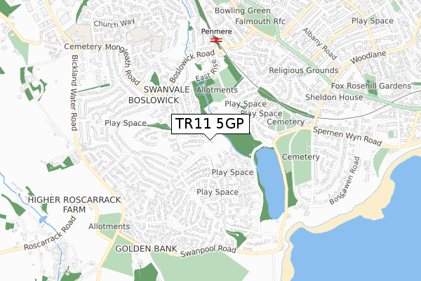 TR11 5GP map - small scale - OS Open Zoomstack (Ordnance Survey)