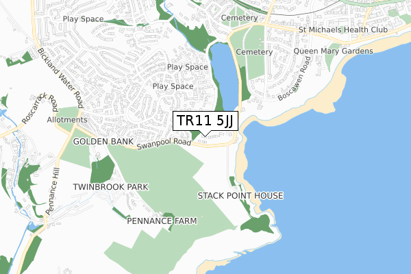 TR11 5JJ map - small scale - OS Open Zoomstack (Ordnance Survey)