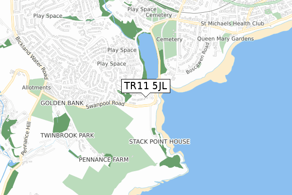 TR11 5JL map - small scale - OS Open Zoomstack (Ordnance Survey)