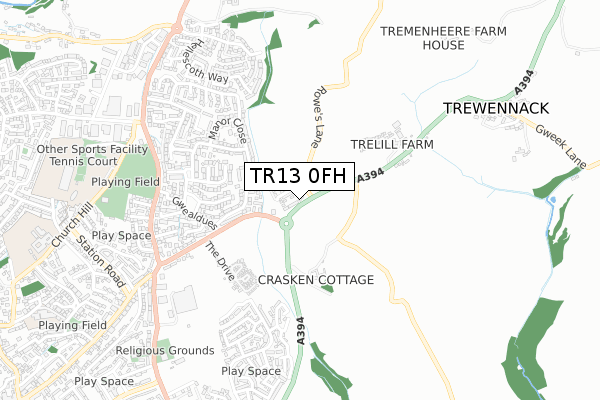 TR13 0FH map - small scale - OS Open Zoomstack (Ordnance Survey)