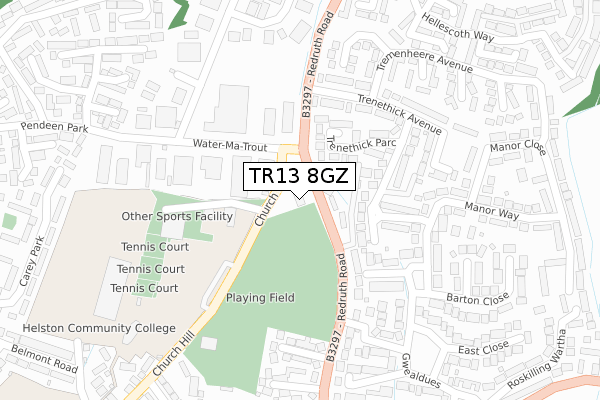 TR13 8GZ map - large scale - OS Open Zoomstack (Ordnance Survey)