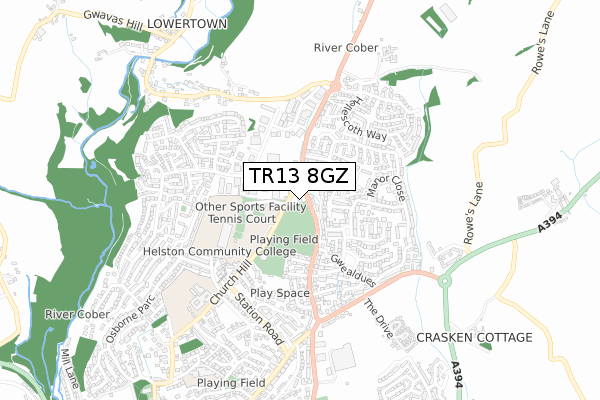 TR13 8GZ map - small scale - OS Open Zoomstack (Ordnance Survey)