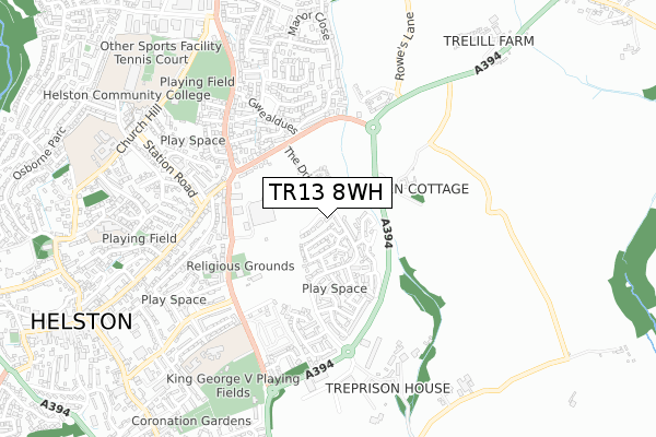 TR13 8WH map - small scale - OS Open Zoomstack (Ordnance Survey)