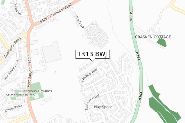 TR13 8WJ map - large scale - OS Open Zoomstack (Ordnance Survey)