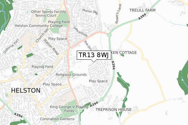 TR13 8WJ map - small scale - OS Open Zoomstack (Ordnance Survey)