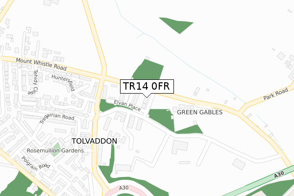 TR14 0FR map - large scale - OS Open Zoomstack (Ordnance Survey)