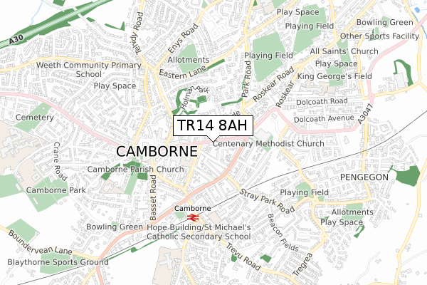 TR14 8AH map - small scale - OS Open Zoomstack (Ordnance Survey)