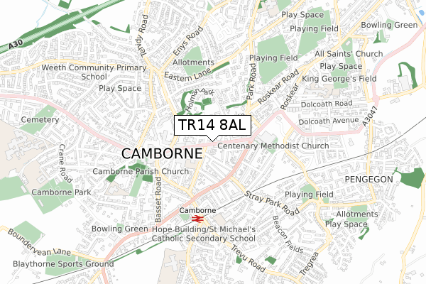 TR14 8AL map - small scale - OS Open Zoomstack (Ordnance Survey)