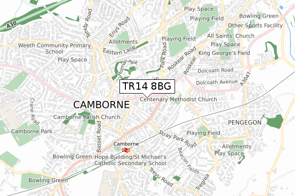 TR14 8BG map - small scale - OS Open Zoomstack (Ordnance Survey)