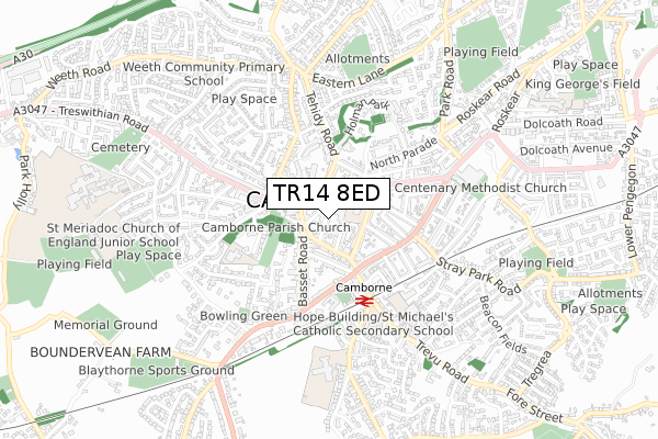 TR14 8ED map - small scale - OS Open Zoomstack (Ordnance Survey)