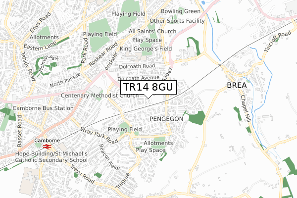 TR14 8GU map - small scale - OS Open Zoomstack (Ordnance Survey)