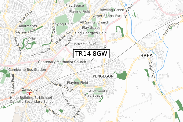 TR14 8GW map - small scale - OS Open Zoomstack (Ordnance Survey)