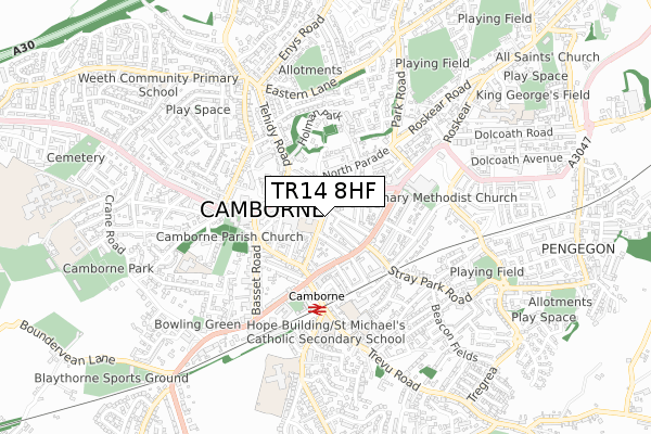 TR14 8HF map - small scale - OS Open Zoomstack (Ordnance Survey)