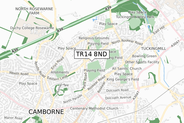 TR14 8ND map - small scale - OS Open Zoomstack (Ordnance Survey)