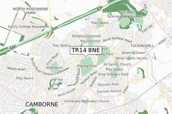 TR14 8NE map - small scale - OS Open Zoomstack (Ordnance Survey)