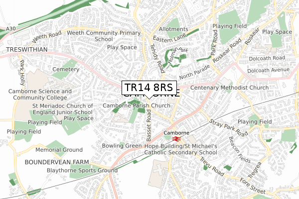 TR14 8RS map - small scale - OS Open Zoomstack (Ordnance Survey)