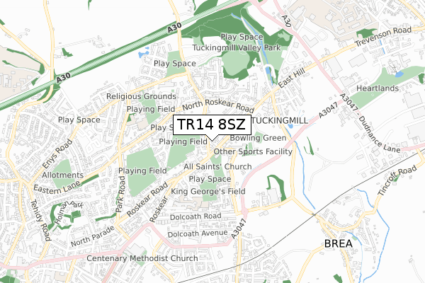 TR14 8SZ map - small scale - OS Open Zoomstack (Ordnance Survey)