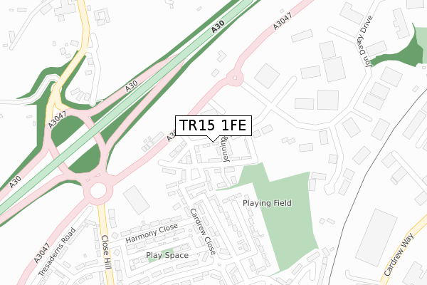 TR15 1FE map - large scale - OS Open Zoomstack (Ordnance Survey)