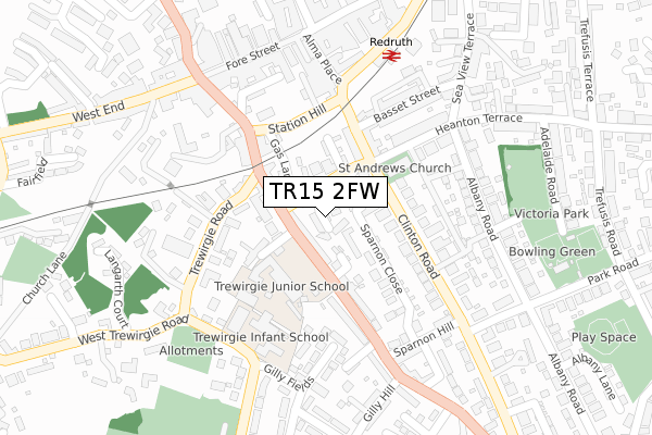 TR15 2FW map - large scale - OS Open Zoomstack (Ordnance Survey)