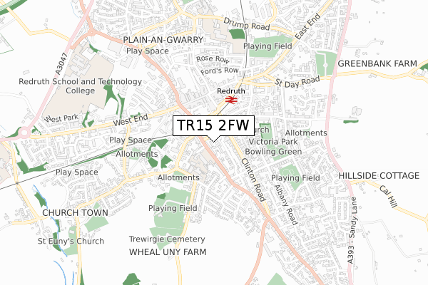 TR15 2FW map - small scale - OS Open Zoomstack (Ordnance Survey)