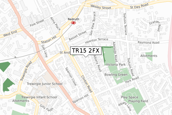 TR15 2FX map - large scale - OS Open Zoomstack (Ordnance Survey)