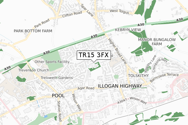 TR15 3FX map - small scale - OS Open Zoomstack (Ordnance Survey)