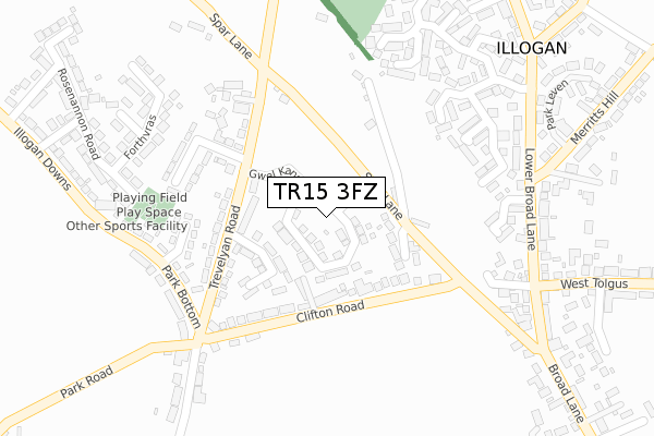 TR15 3FZ map - large scale - OS Open Zoomstack (Ordnance Survey)