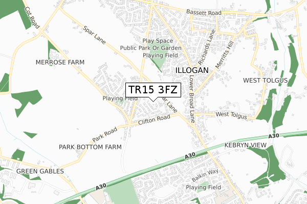 TR15 3FZ map - small scale - OS Open Zoomstack (Ordnance Survey)