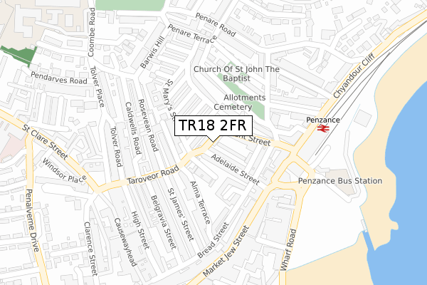 TR18 2FR map - large scale - OS Open Zoomstack (Ordnance Survey)