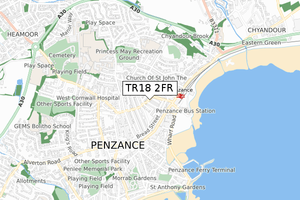 TR18 2FR map - small scale - OS Open Zoomstack (Ordnance Survey)