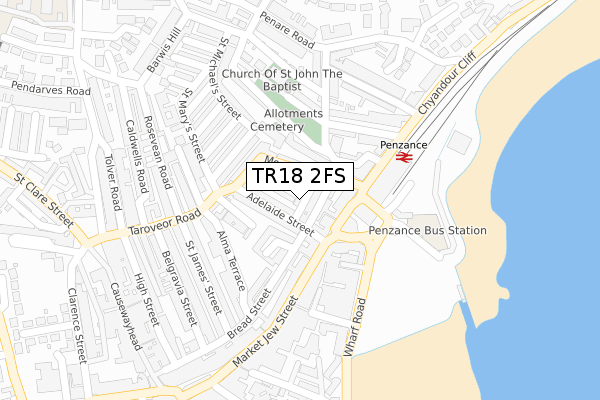 TR18 2FS map - large scale - OS Open Zoomstack (Ordnance Survey)