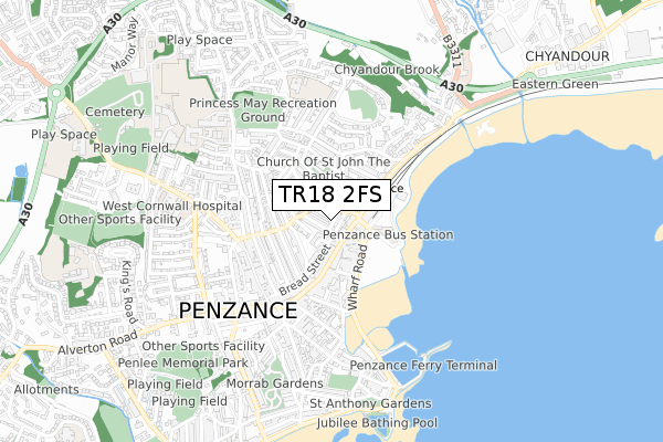 TR18 2FS map - small scale - OS Open Zoomstack (Ordnance Survey)