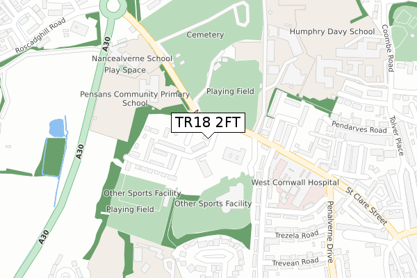 TR18 2FT map - large scale - OS Open Zoomstack (Ordnance Survey)